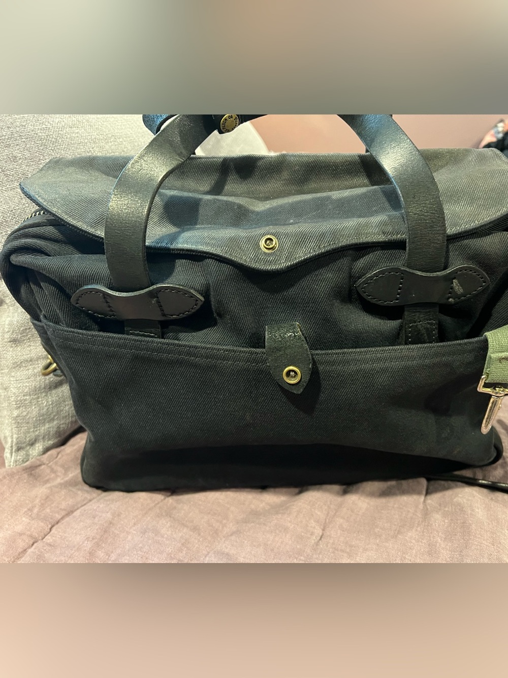 Filson Men's Black Canvas Briefcase Twill with Leather Accents